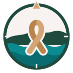 Logo Cancer en Finistère : boussole, côte, mer et ruban