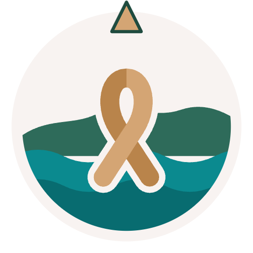 Logo Cancer en Finistère : boussole, côte, mer et ruban